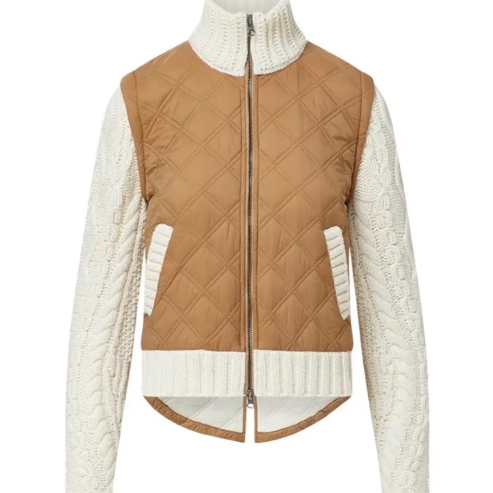 Veronica Beard Patra Knit-Sleeve Quilted Jacket Russet/Ivory NWT (Size XS)